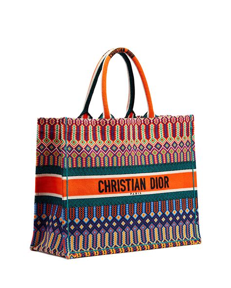 dior multi-colored logo embroidered canvas book tote|CHRISTIAN DIOR Canvas Embroidered Medium Dioraura Book .